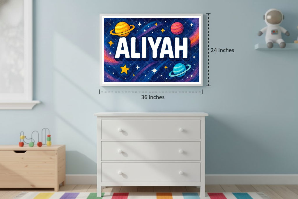 Personalized space nursery art for kids – Aliyah name print