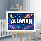 Adventurous personalized space name art for Allanah
