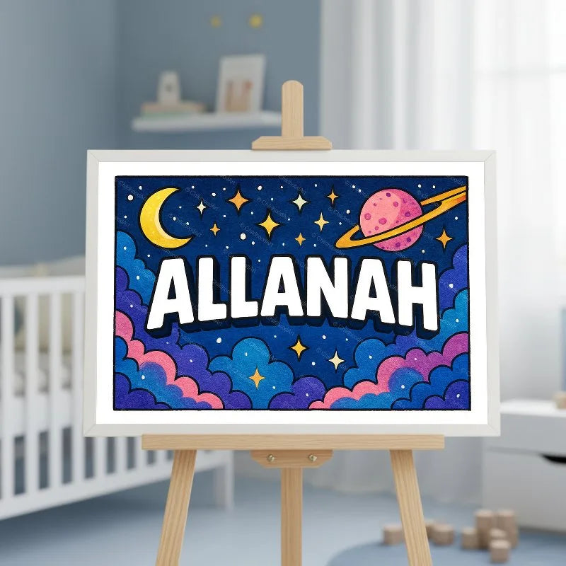 Adventurous personalized space name art for Allanah