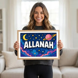 Adventurous personalized space name art for Allanah