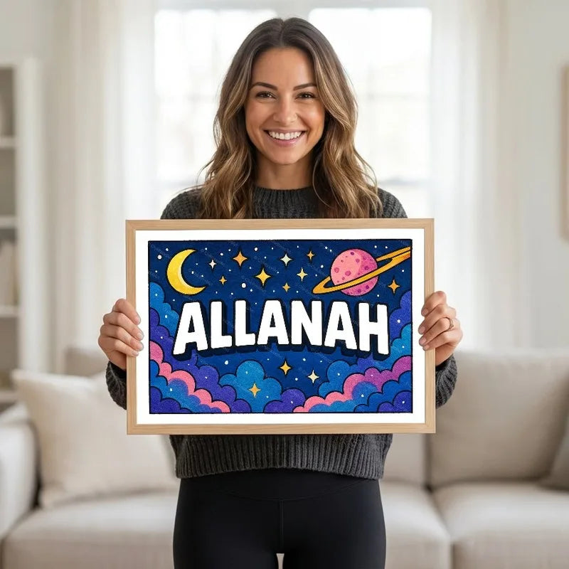 Adventurous personalized space name art for Allanah