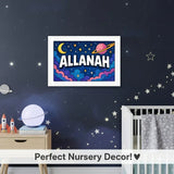 Adventurous personalized space name art for Allanah