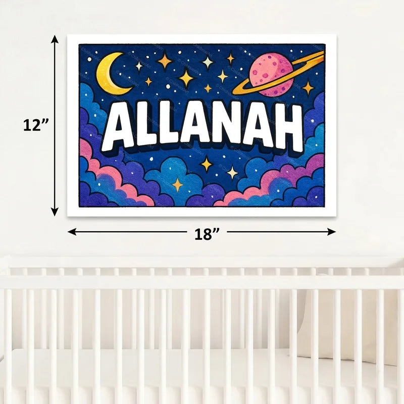 Adventurous personalized space name art for Allanah