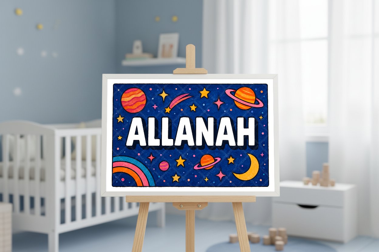 Personalized space nursery art for kids – Allanah name print