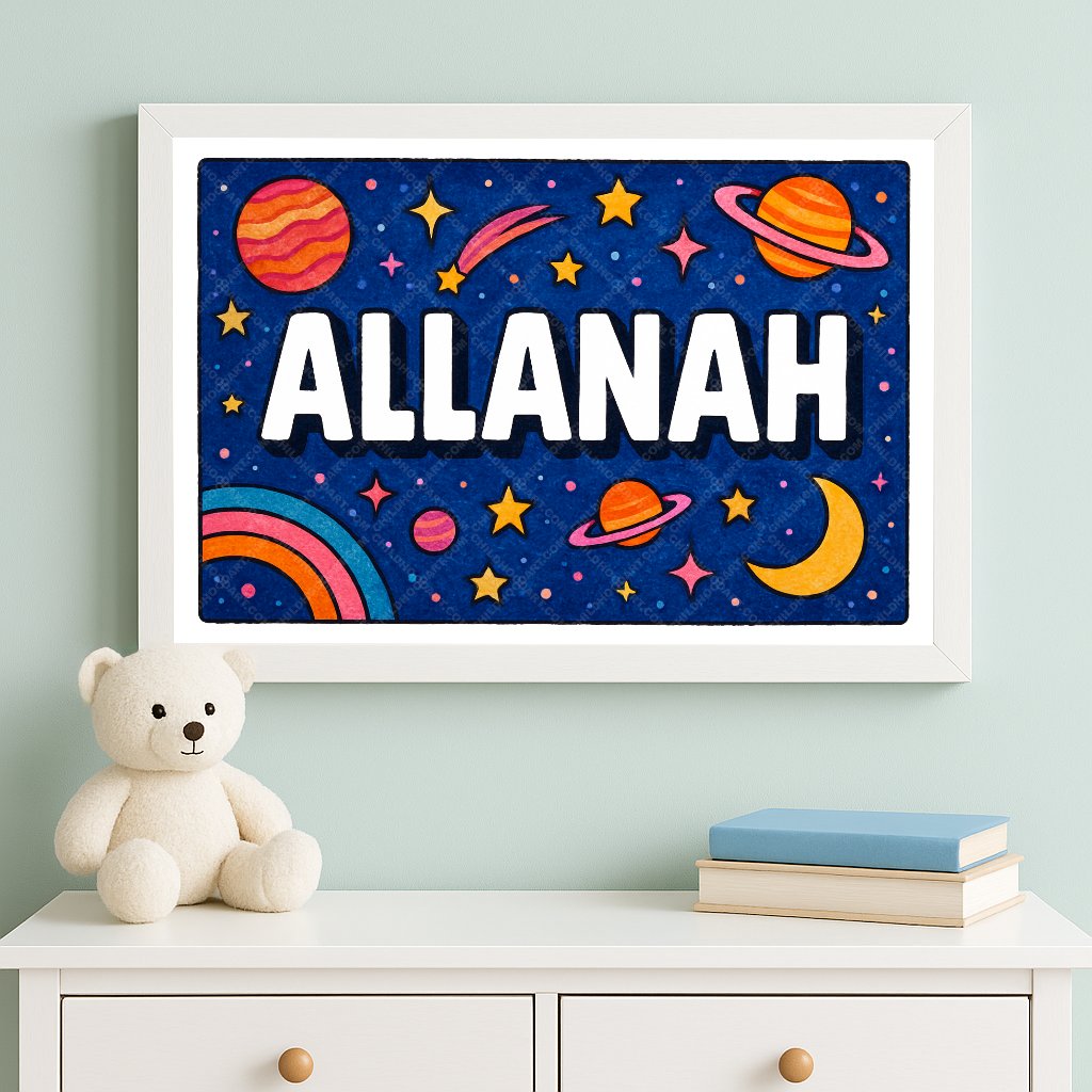 Personalized space nursery art for kids – Allanah name print