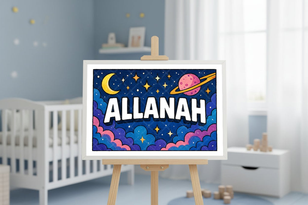Personalized space nursery art for kids – Allanah name print