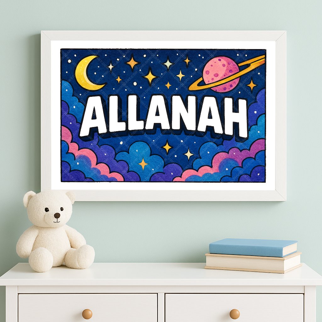 Personalized space nursery art for kids – Allanah name print