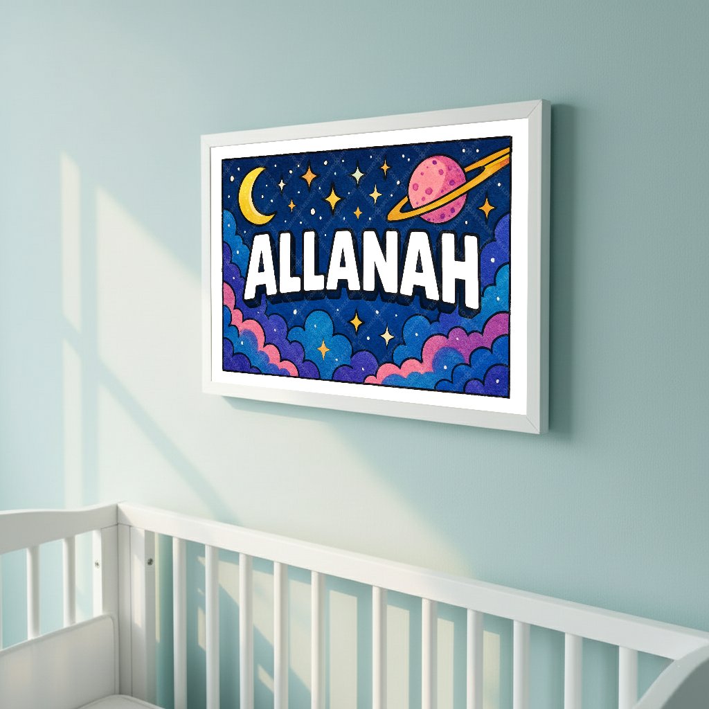 Personalized space nursery art for kids – Allanah name print