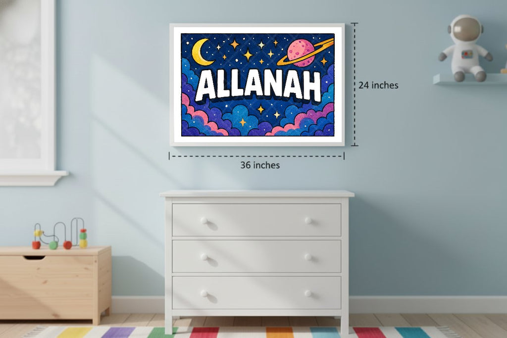 Personalized space nursery art for kids – Allanah name print
