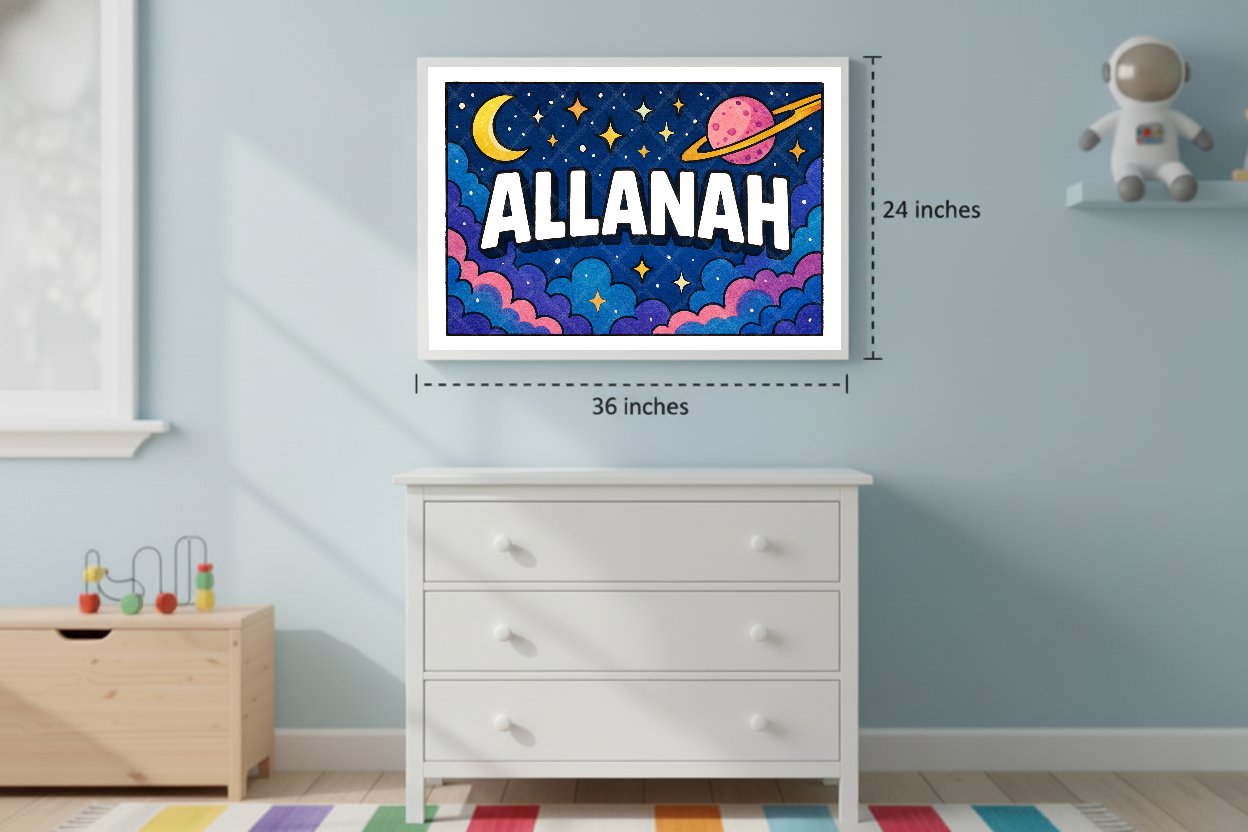 Personalized space nursery art for kids – Allanah name print