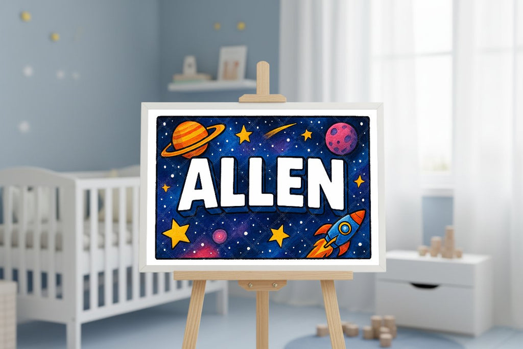 Personalized space nursery art for kids – Allen name print