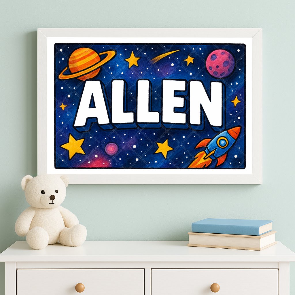 Personalized space nursery art for kids – Allen name print