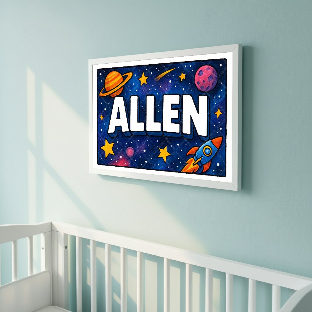 Personalized space nursery art for kids – Allen name print