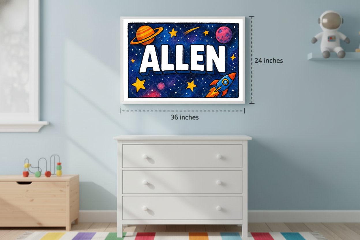 Personalized space nursery art for kids – Allen name print