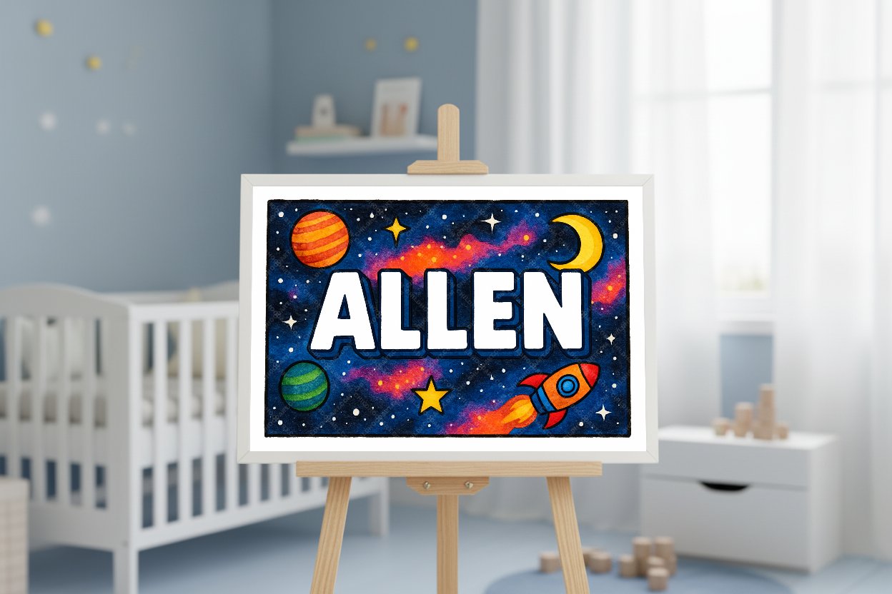 Personalized space nursery art for kids – Allen name print