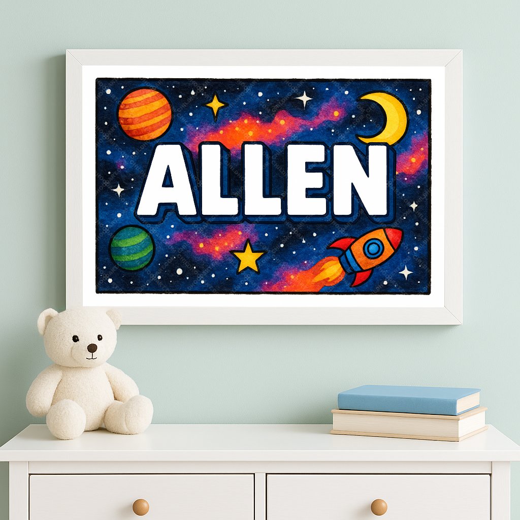 Personalized space nursery art for kids – Allen name print
