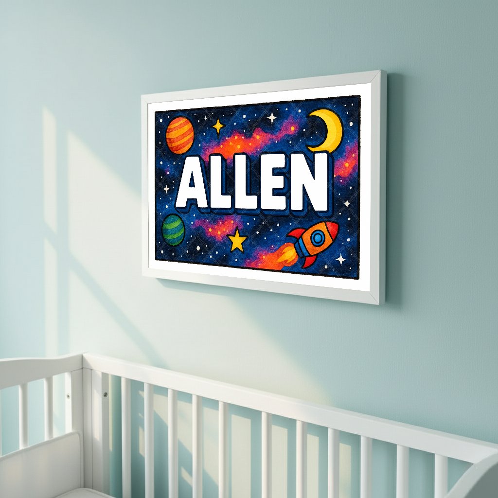 Personalized space nursery art for kids – Allen name print
