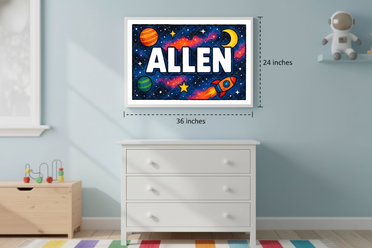 Personalized space nursery art for kids – Allen name print