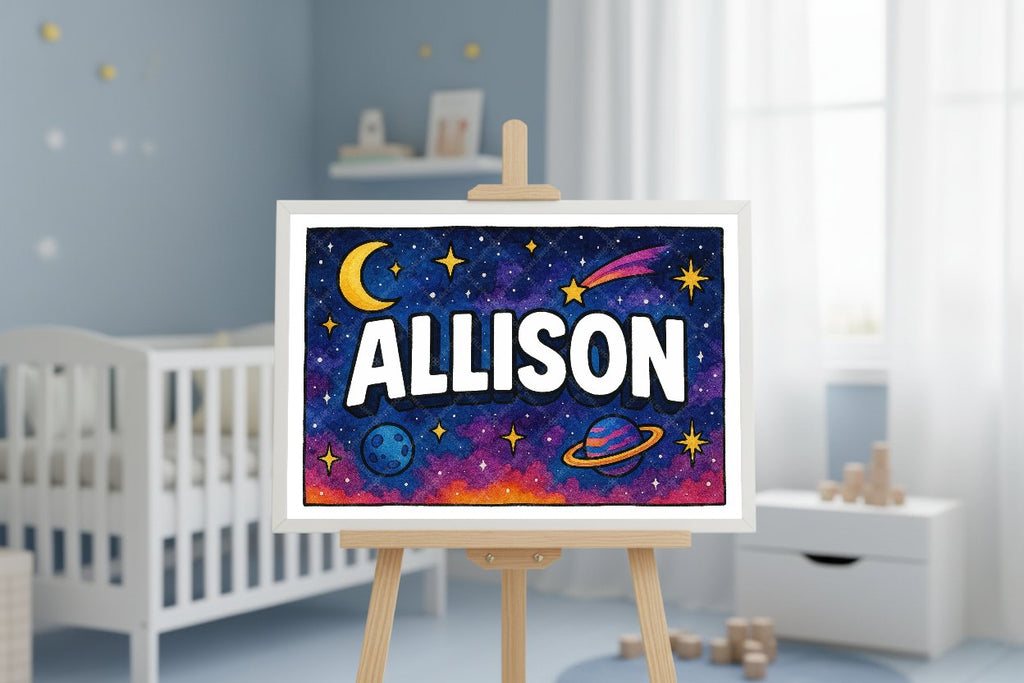 Personalized space nursery art for kids – Allison name print