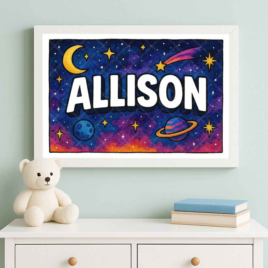 Personalized space nursery art for kids – Allison name print
