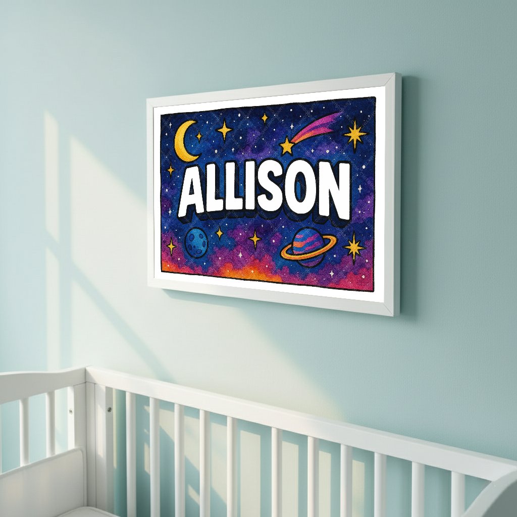 Personalized space nursery art for kids – Allison name print