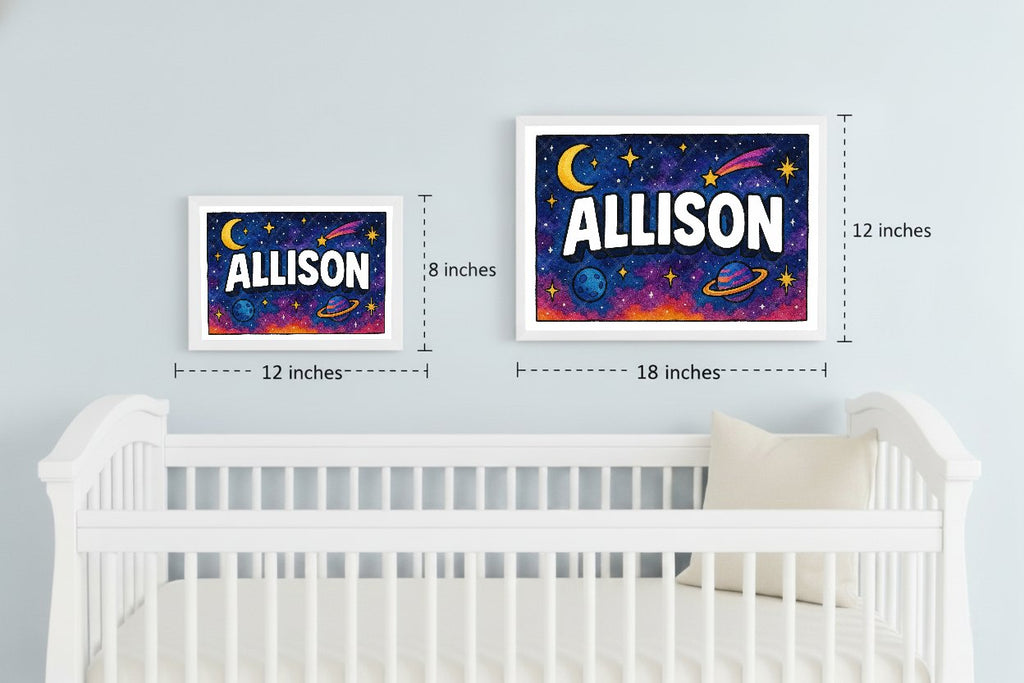 Personalized space nursery art for kids – Allison name print