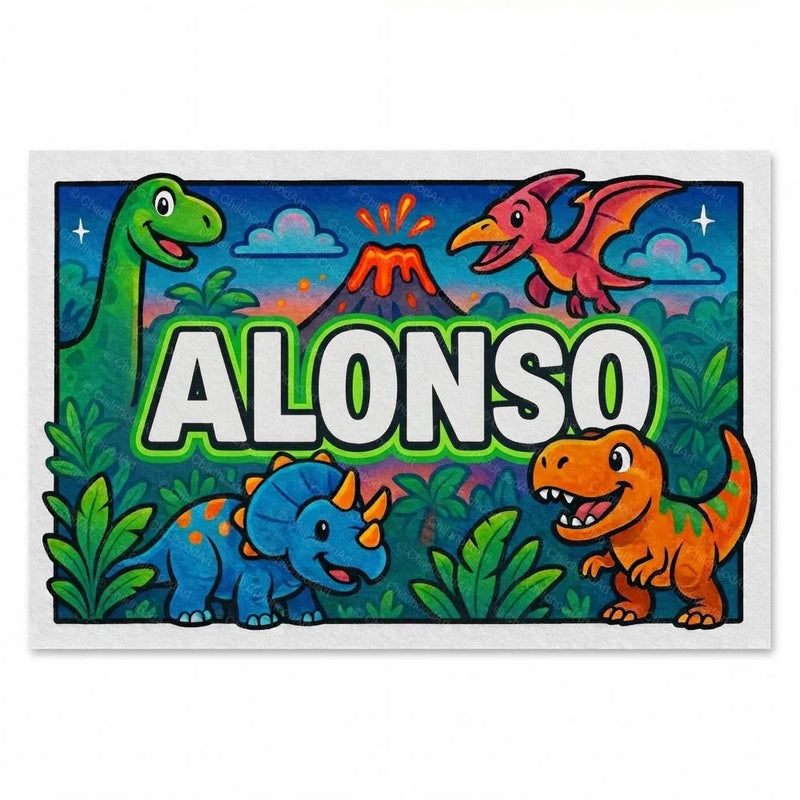 Alonso Name Art - Dinosaur Adventure personalized wall print for kids