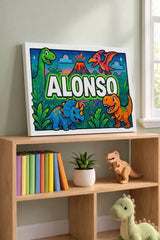 Alonso Name Art - Dinosaur Adventure personalized wall print for kids