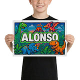 Alonso Name Art - Dinosaur Adventure personalized wall print for kids