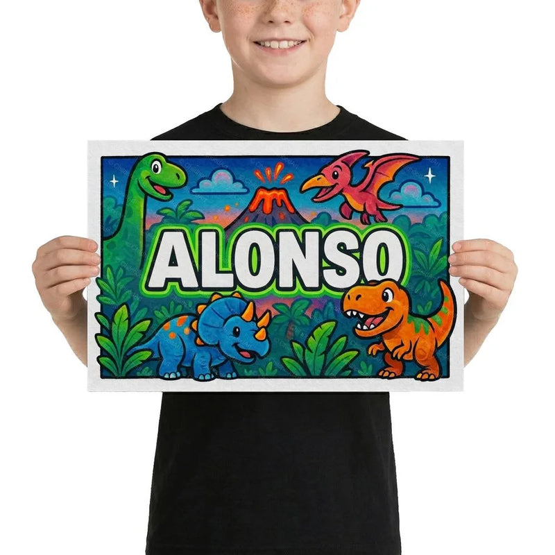Alonso Name Art - Dinosaur Adventure personalized wall print for kids