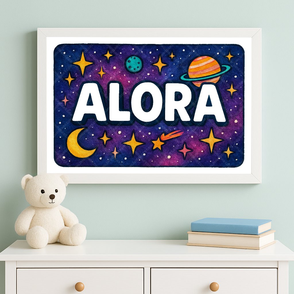 Personalized space nursery art for kids – Alora name print