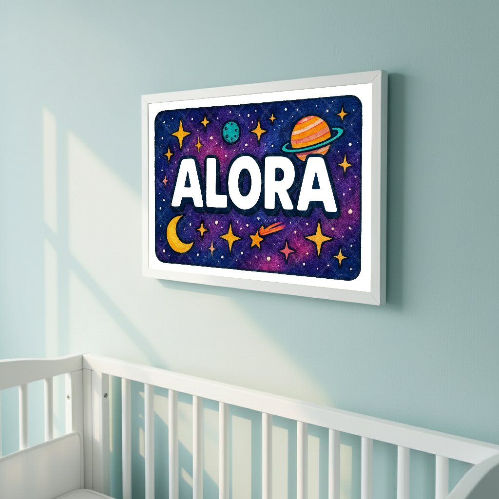 Personalized space nursery art for kids – Alora name print