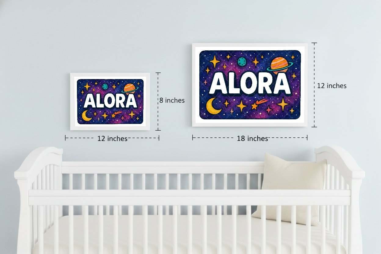 Personalized space nursery art for kids – Alora name print