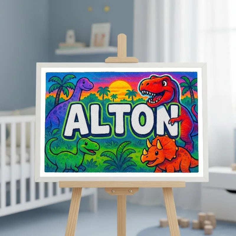 Alton Name Art - Dinosaur Adventure personalized wall print for kids