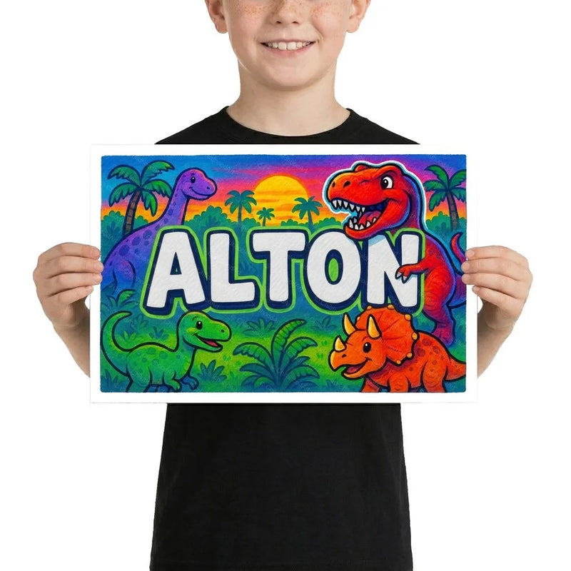 Alton Name Art - Dinosaur Adventure personalized wall print for kids