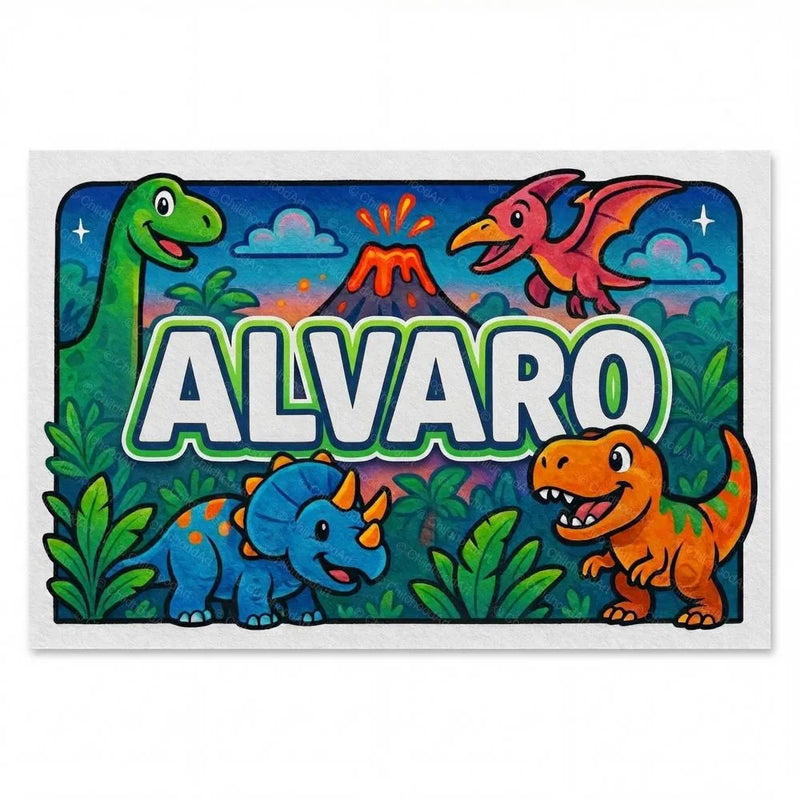 Alvaro Name Art - Dinosaur Adventure personalized wall print for kids