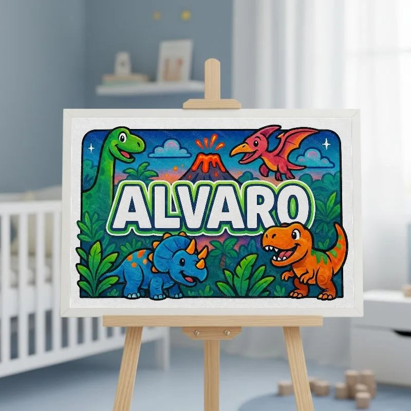 Alvaro Name Art - Dinosaur Adventure personalized wall print for kids