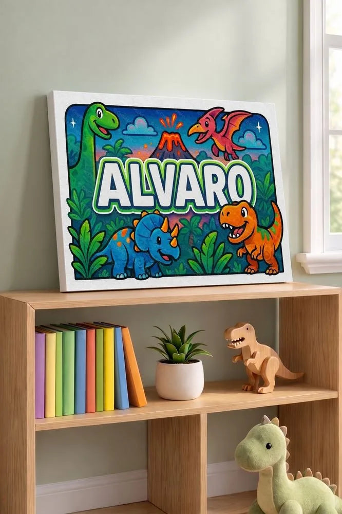 Alvaro Name Art - Dinosaur Adventure personalized wall print for kids
