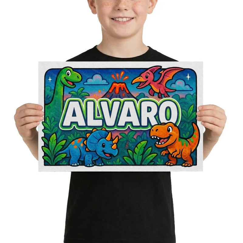 Alvaro Name Art - Dinosaur Adventure personalized wall print for kids