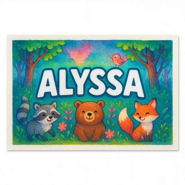Custom Alyssa wall art with Forest friends illustration