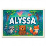 Alyssa Name Art - Forest Friends personalized wall print for kids