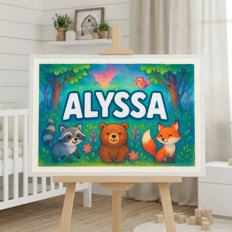 Alyssa Name Art - Forest Friends personalized wall print for kids