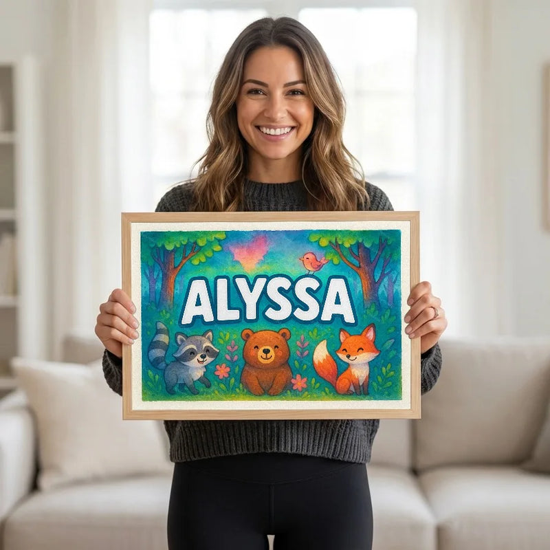 Alyssa Name Art - Forest Friends personalized wall print for kids