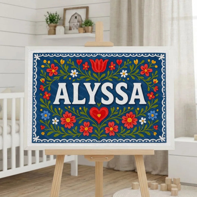 Alyssa Name Art - Floral Farmhouse personalized wall print for kids