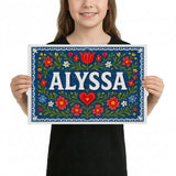 Alyssa Name Art - Floral Farmhouse personalized wall print for kids
