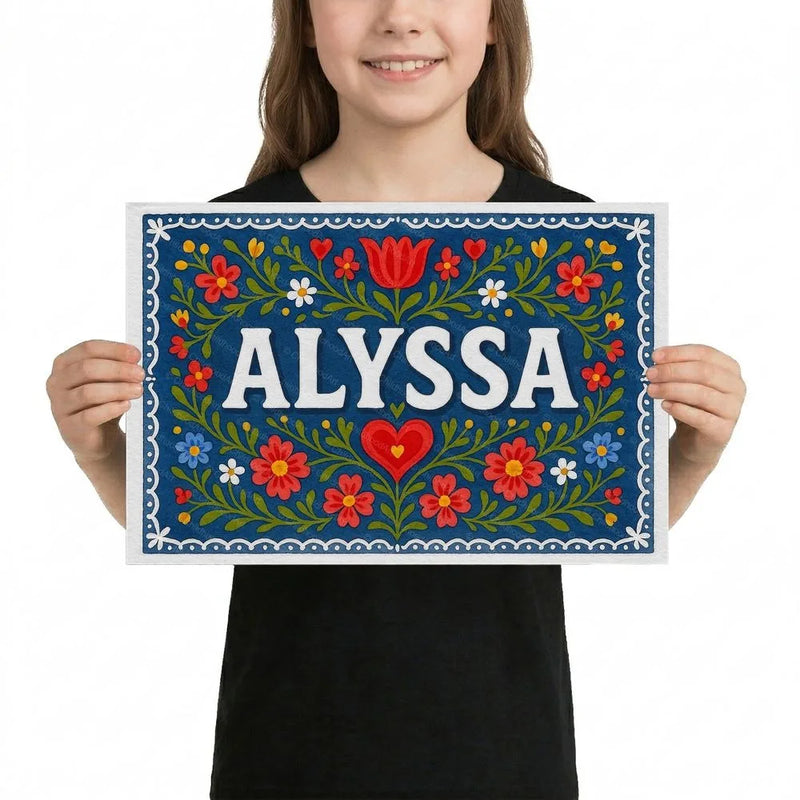 Alyssa Name Art - Floral Farmhouse personalized wall print for kids