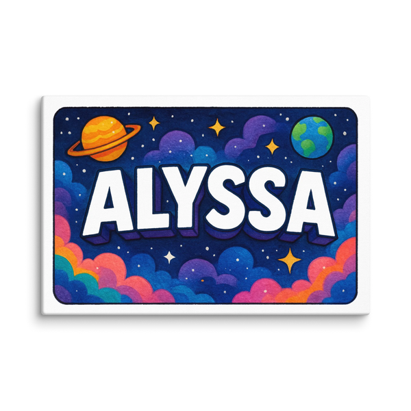 Space explorers themed name art featuring Alyssa