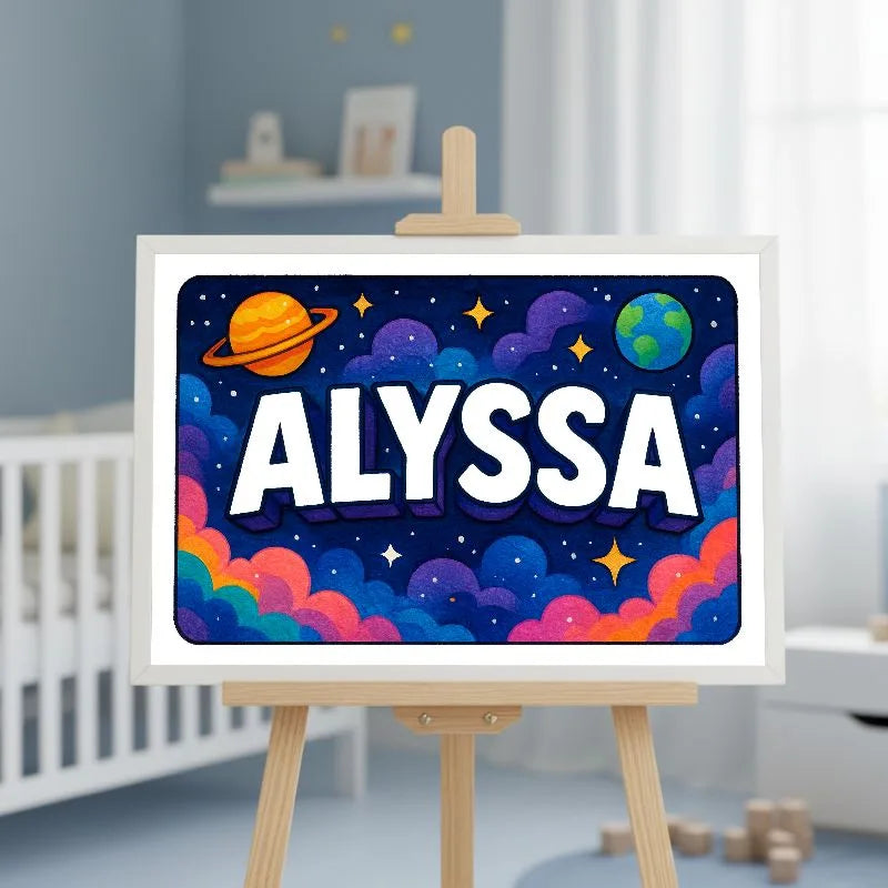 Alyssa Name Art - Space Explorers personalized wall print for kids