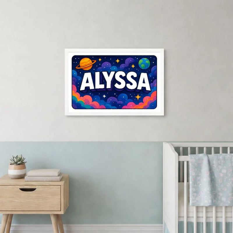 Alyssa Name Art - Space Explorers personalized wall print for kids