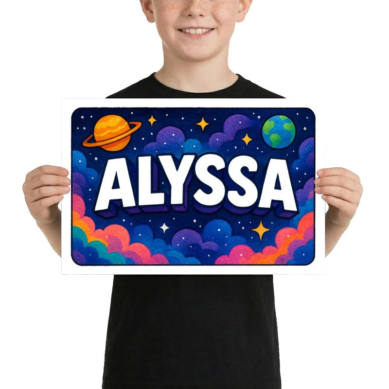 Alyssa Name Art - Space Explorers personalized wall print for kids